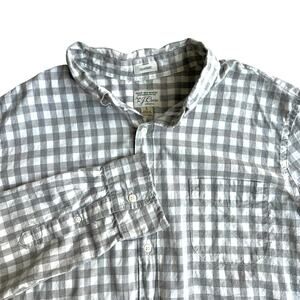 J.Crew Secret Wash Organic Cotton Gingham Classic Shirt L Gray